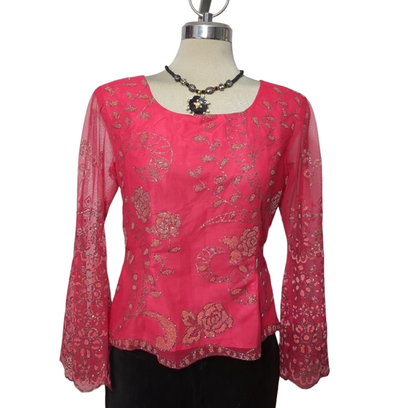 Designed Handmade Pink Embellish Flower Pattern Gold Sparkle Trimmed  Size S - Picture 16 of 16